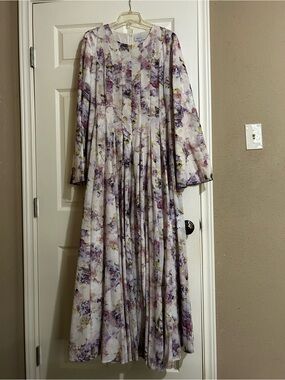 Batul The Collection Mariam Lilac Dress | Floral Long Sleeve Pleated Maxi Dres